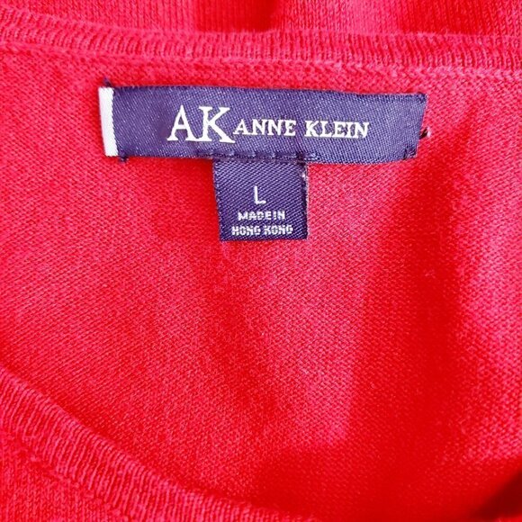 Anne Klein Women’s Red Round Neck Short Sleeve Elastic Waist Blouse Size Large - Picture 2 of 16